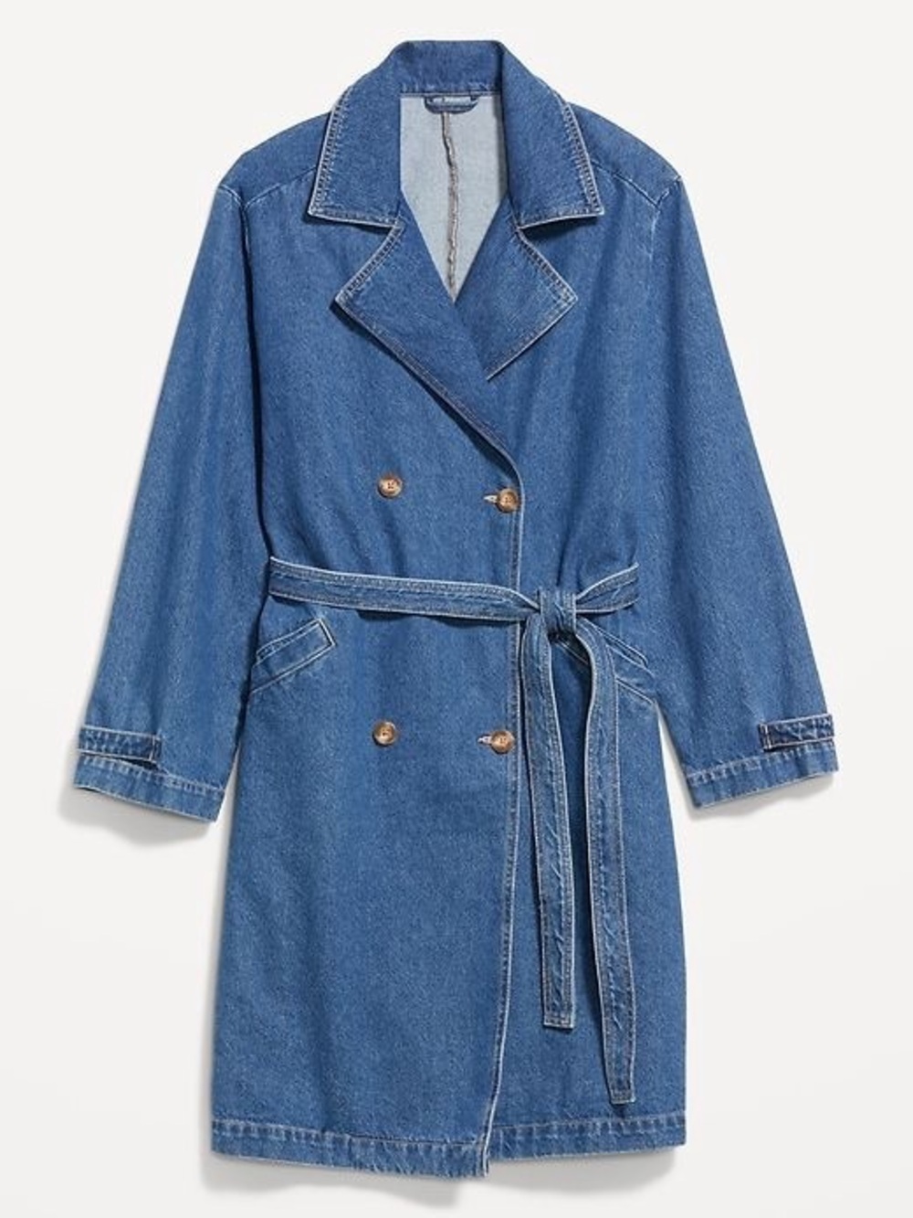 NWT! Reitmans Blue Denim Double-Breasted Trench with Belt